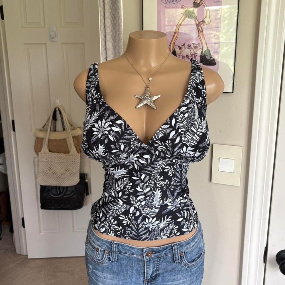 Y2K 2000s Black White Tropical Tank Top